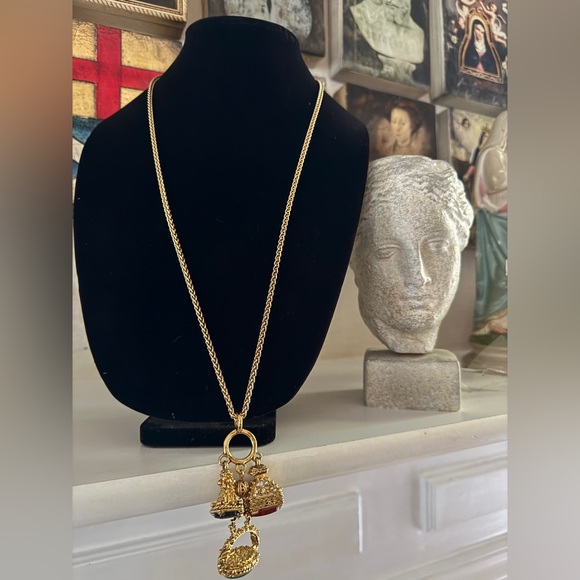 Kenneth Jay Lane Jewelry - Kenneth Jay Lane RARE Victorian Revival Glass Intaglio Fob Charm Trio Necklace